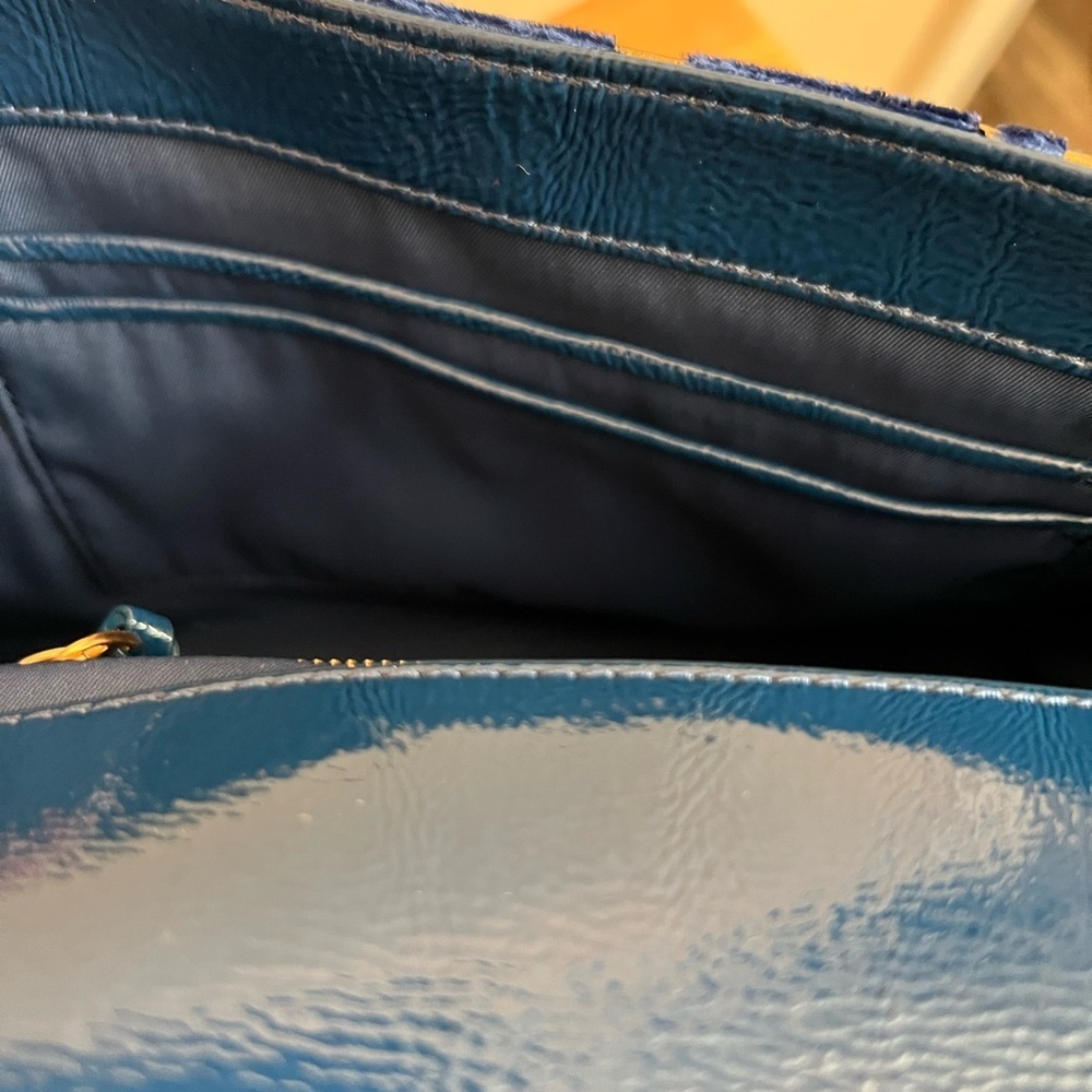 Tory Burch Blue Velvet Floral and Gold Women's Bag - Picture 9 of 11